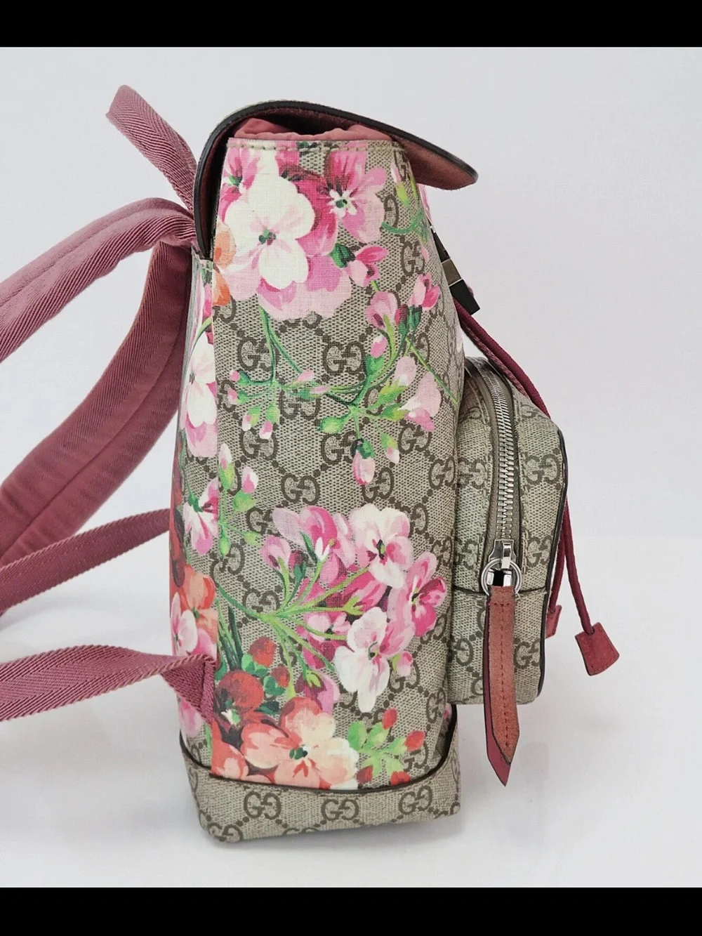Gucci Floral GG Supreme Canvas Backpack in Pink and Green